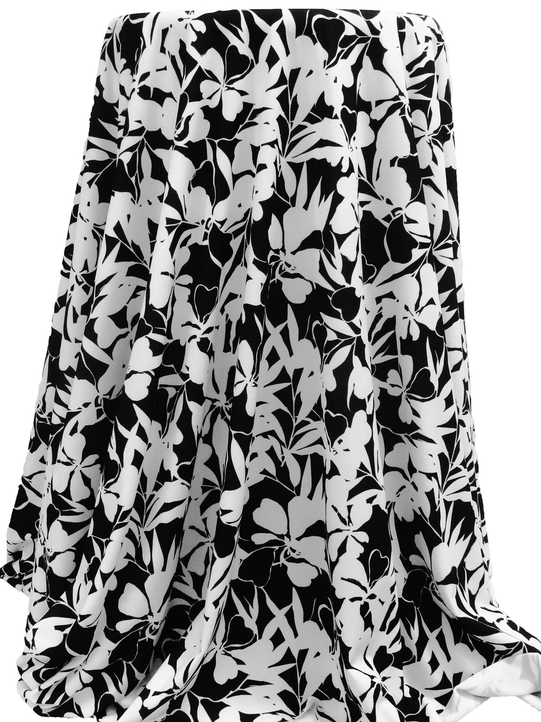 Black/Snow White Polyester/Lycra Abstract Floral Silhouette Print ITY Knit - NY Designer - 58W