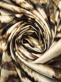 Wheat/Dark Brown/Black/Multi Polyester/Lycra Abstract Animal Print Stretch Charmeuse - NY Designer - 57W