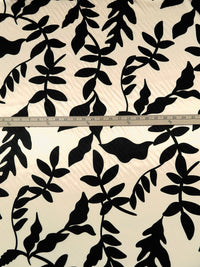 Champagne/Black Polyester/Lycra Leafy Branch Print Stretch Charmeuse - NY Designer - 56W