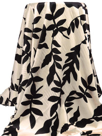 Champagne/Black Polyester/Lycra Leafy Branch Print Stretch Charmeuse - NY Designer - 56W