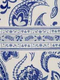 Dark Cornflower/Off-White 100% Polyester Ornate Paisley Horizontal Stripe Print Linen-Look Shirt-Weight Woven - NY Designer - 58W