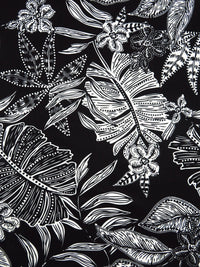 Pitch Black/White Polyester/Lycra Abstract Leaf Print DTY Knit - NY Designer - 60W
