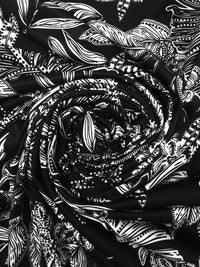 Pitch Black/White Polyester/Lycra Abstract Leaf Print DTY Knit - NY Designer - 60W