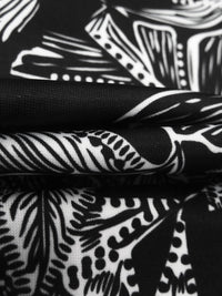 Pitch Black/White Polyester/Lycra Abstract Leaf Print DTY Knit - NY Designer - 60W
