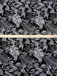 Pitch Black/White Polyester/Lycra Abstract Leaf Print DTY Knit - NY Designer - 60W