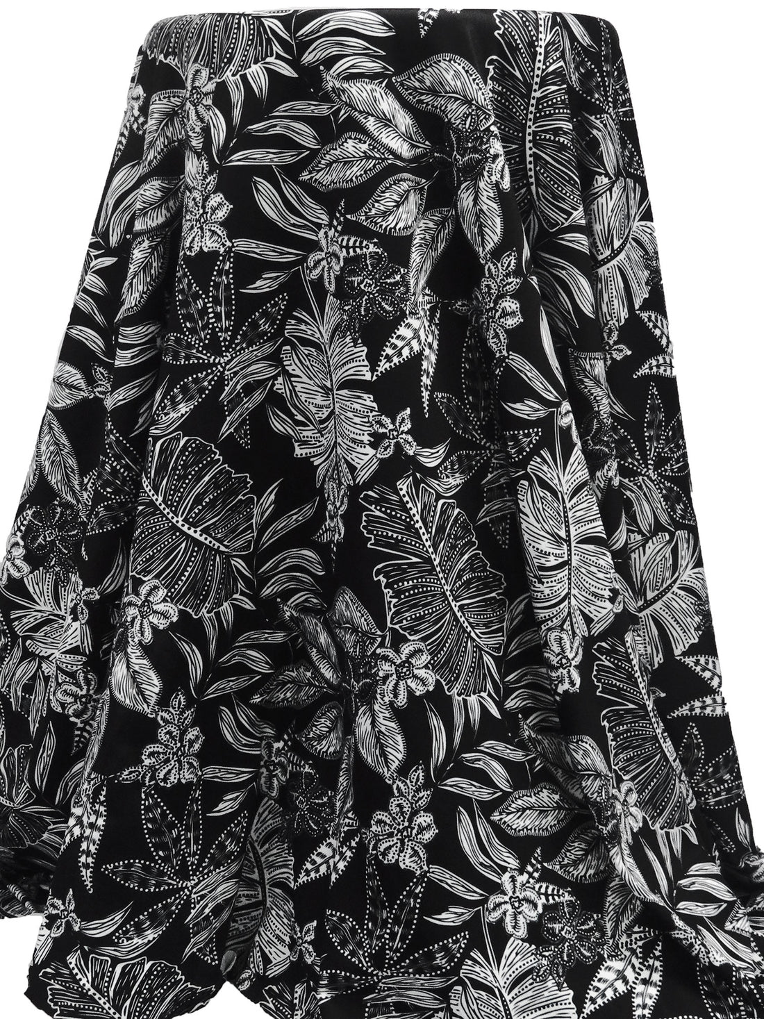 Pitch Black/White Polyester/Lycra Abstract Leaf Print DTY Knit - NY Designer - 60W
