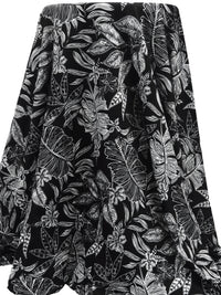 Pitch Black/White Polyester/Lycra Abstract Leaf Print DTY Knit - NY Designer - 60W