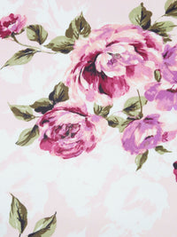 Light Pink/Old Moss/Orchid/Multi 100% Polyester Large Floral Print Chiffon - NY Designer - 58W