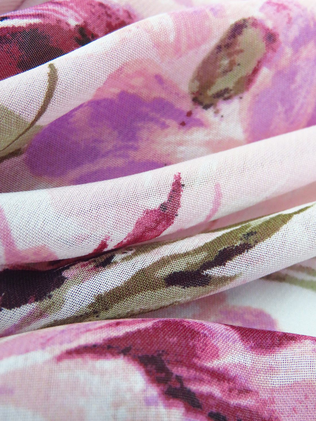Light Pink/Old Moss/Orchid/Multi 100% Polyester Large Floral Print Chiffon - NY Designer - 58W