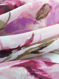 Light Pink/Old Moss/Orchid/Multi 100% Polyester Large Floral Print Chiffon - NY Designer - 58W