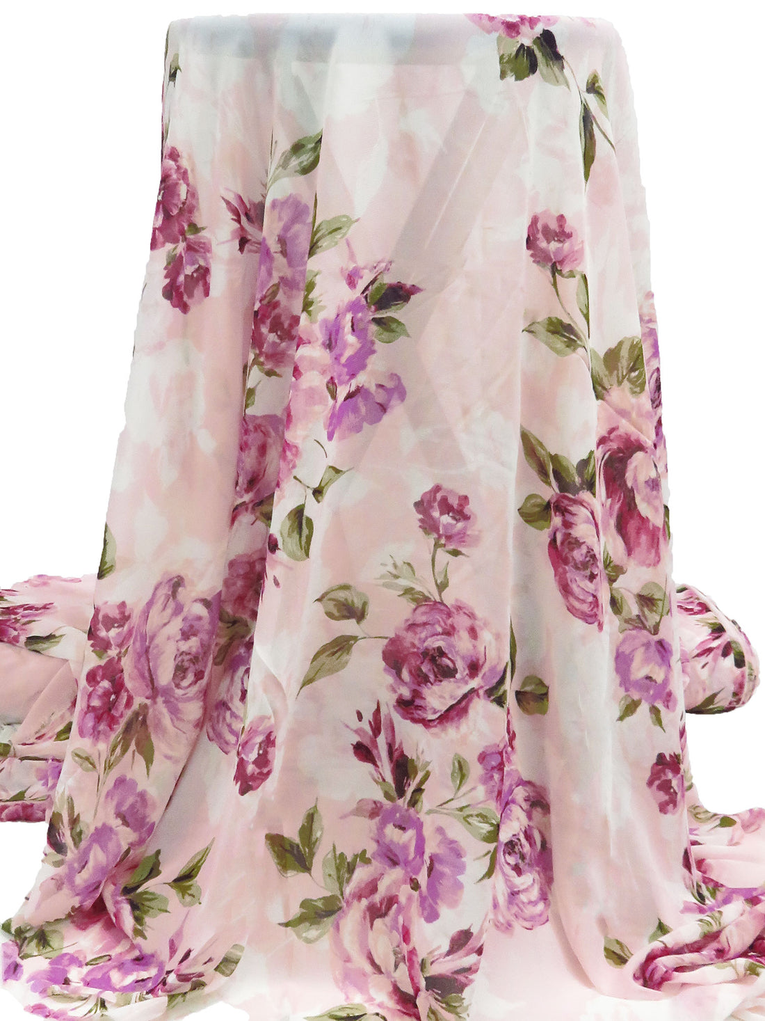 Light Pink/Old Moss/Orchid/Multi 100% Polyester Large Floral Print Chiffon - NY Designer - 58W
