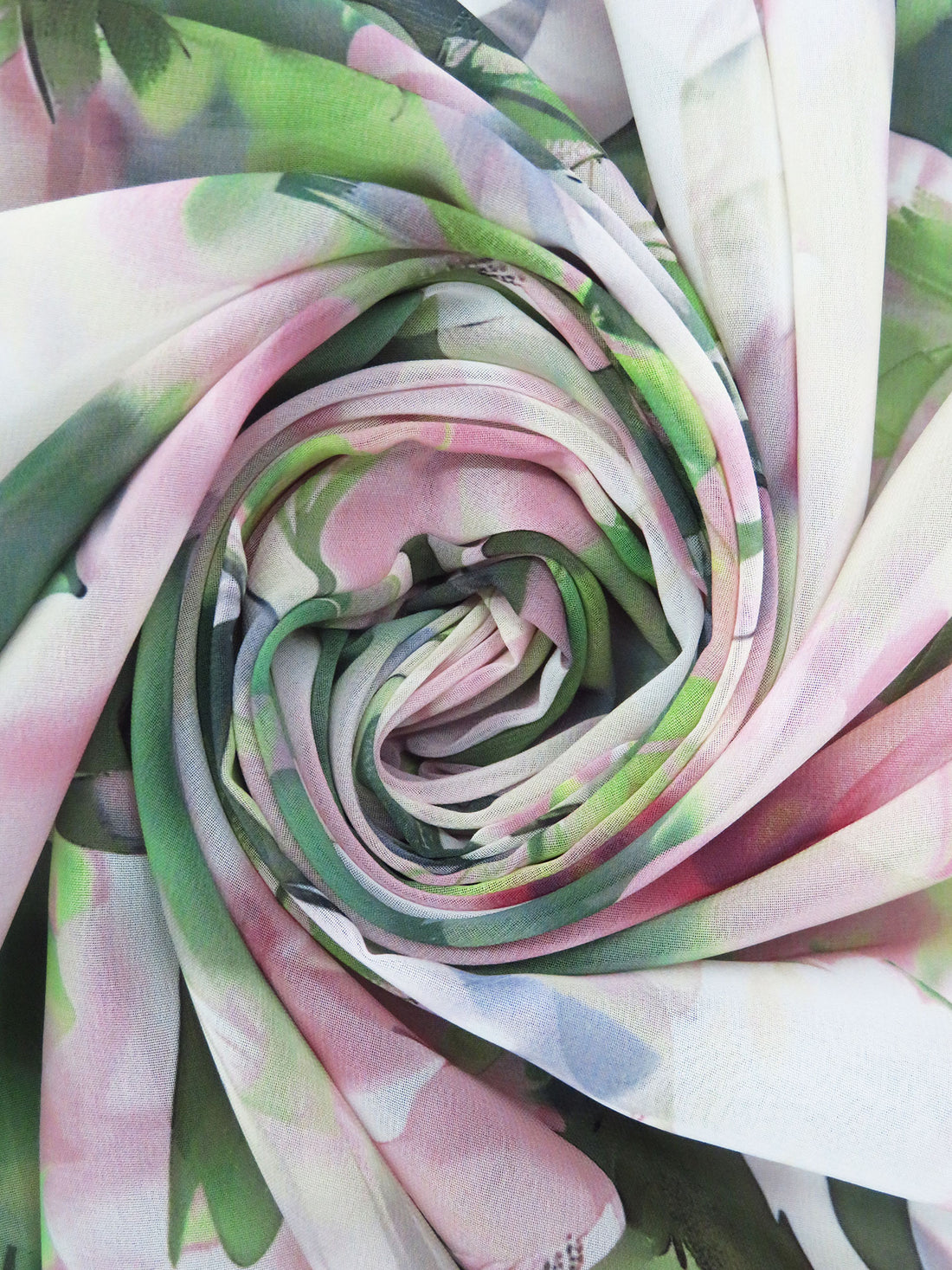 Dusty Rose/Green Apple/White/Multi 100% Polyester Abstract Floral Print Chiffon - NY Designer - 56W