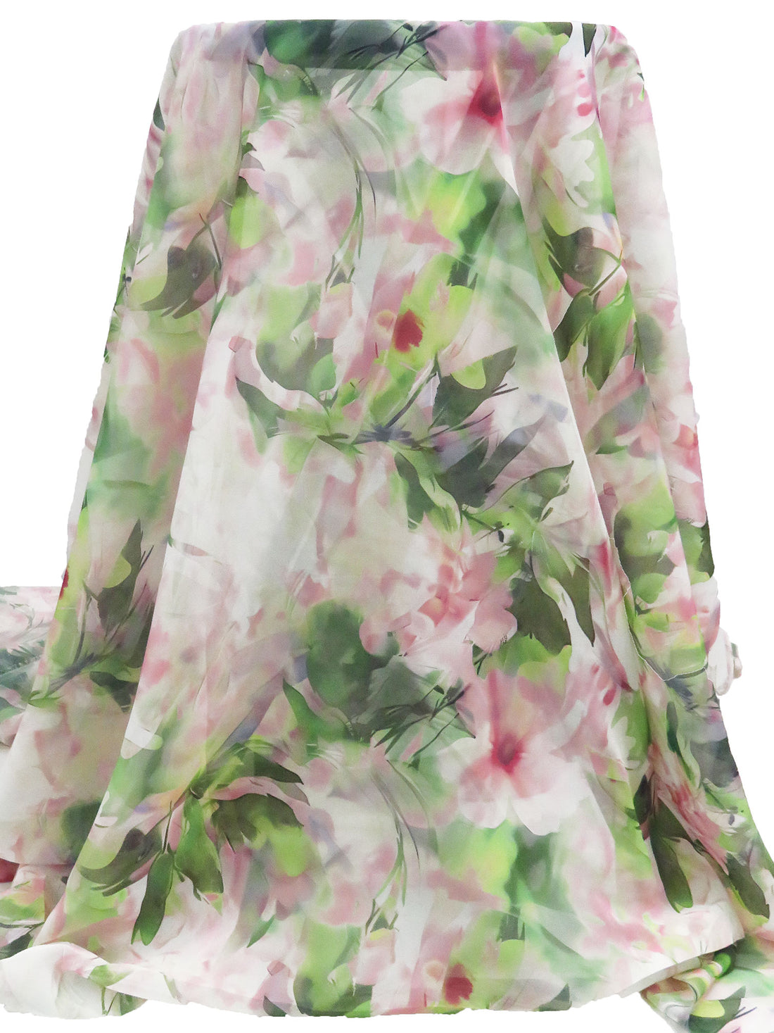 Dusty Rose/Green Apple/White/Multi 100% Polyester Abstract Floral Print Chiffon - NY Designer - 56W