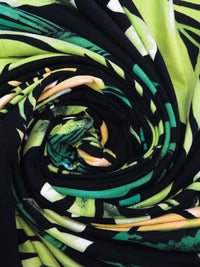 Fawn/Black/Citron/Multi Polyester/Lycra Tropical Plants Print Double Brushed Knit - NY Designer - 58W