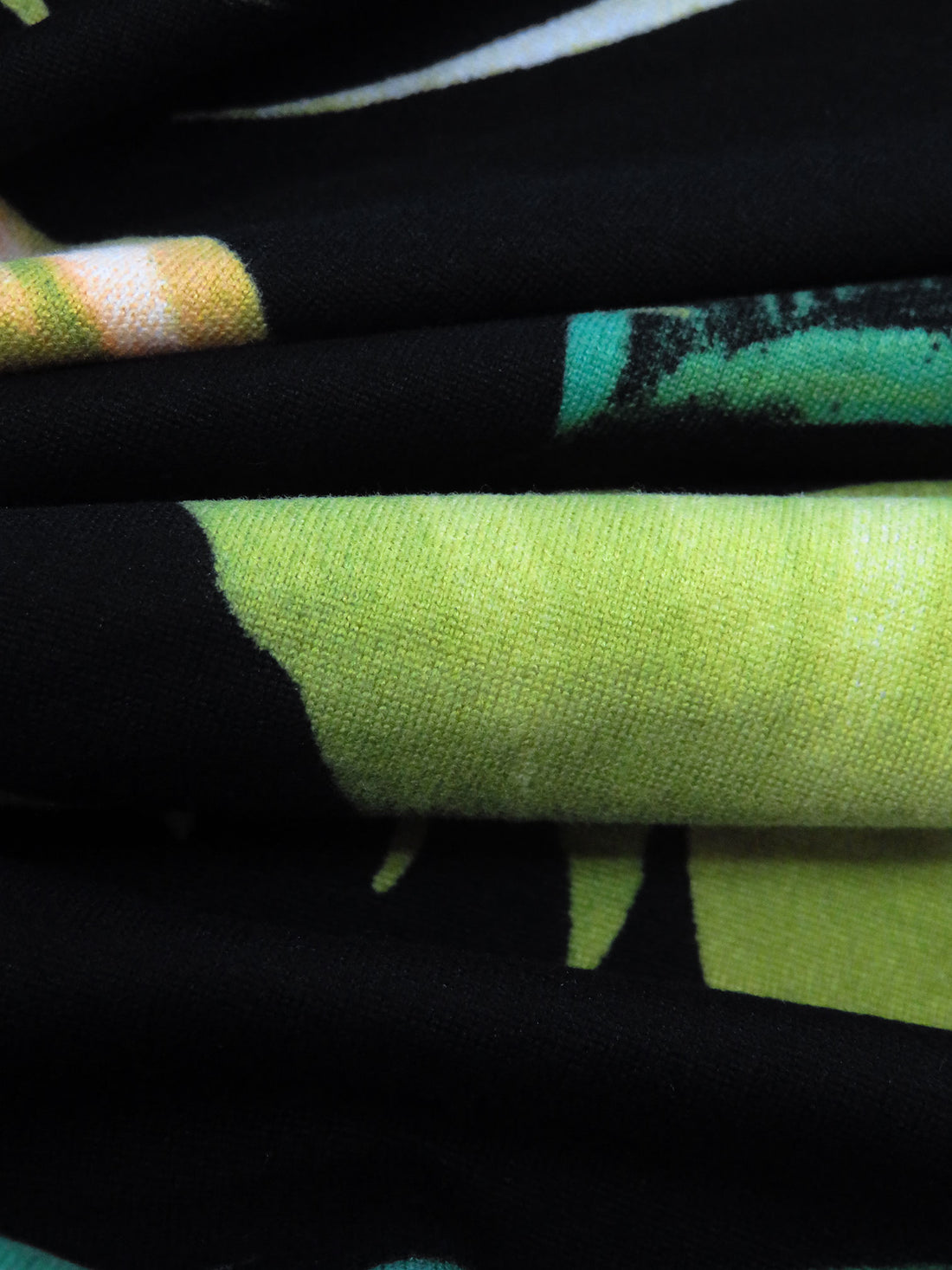 Fawn/Black/Citron/Multi Polyester/Lycra Tropical Plants Print Double Brushed Knit - NY Designer - 58W