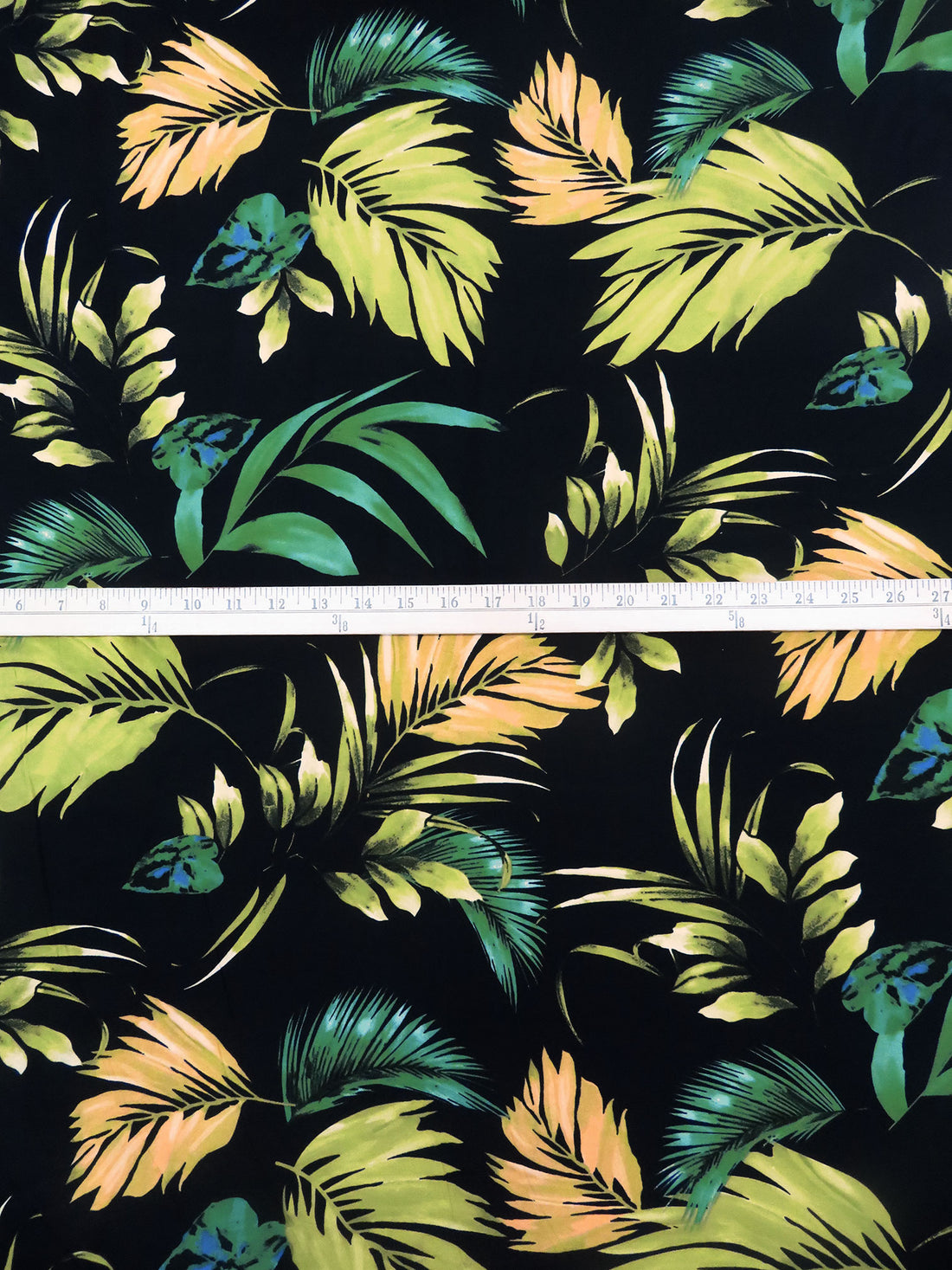 Fawn/Black/Citron/Multi Polyester/Lycra Tropical Plants Print Double Brushed Knit - NY Designer - 58W