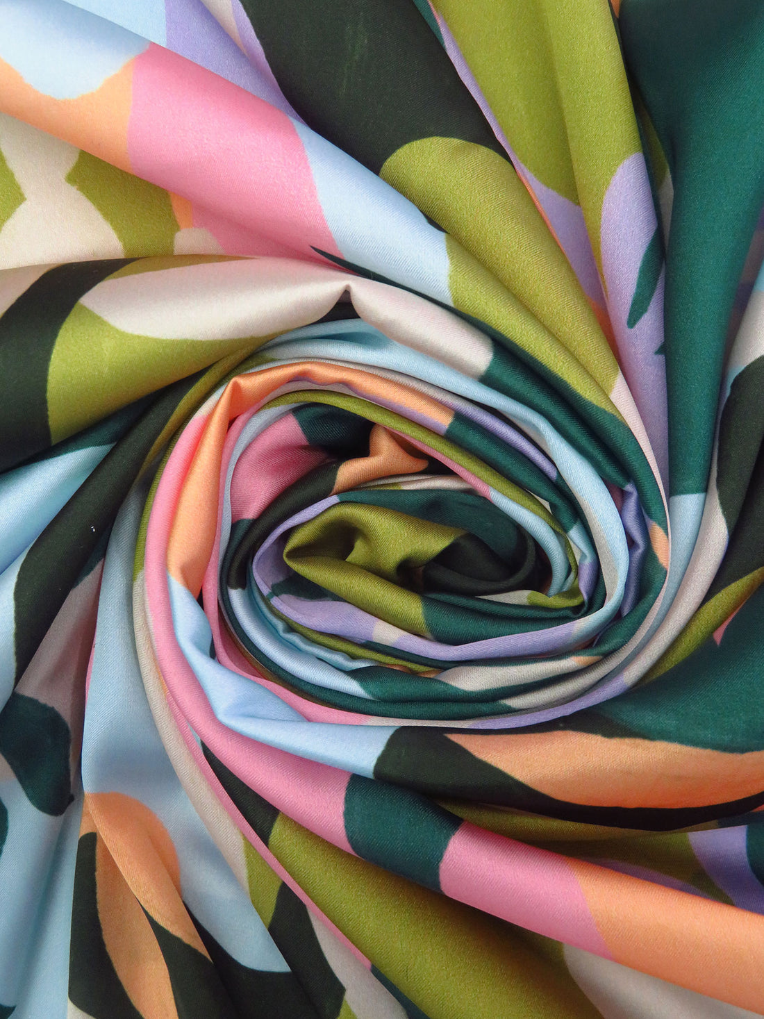 Deep Jungle Green/Lilac/Almond/Multi 100% Polyester Abstract Print Charmeuse - NY Designer - 58W