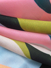 Deep Jungle Green/Lilac/Almond/Multi 100% Polyester Abstract Print Charmeuse - NY Designer - 58W