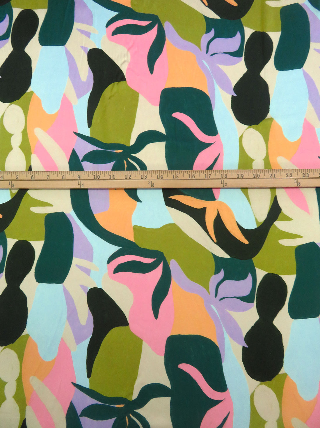 Deep Jungle Green/Lilac/Almond/Multi 100% Polyester Abstract Print Charmeuse - NY Designer - 58W