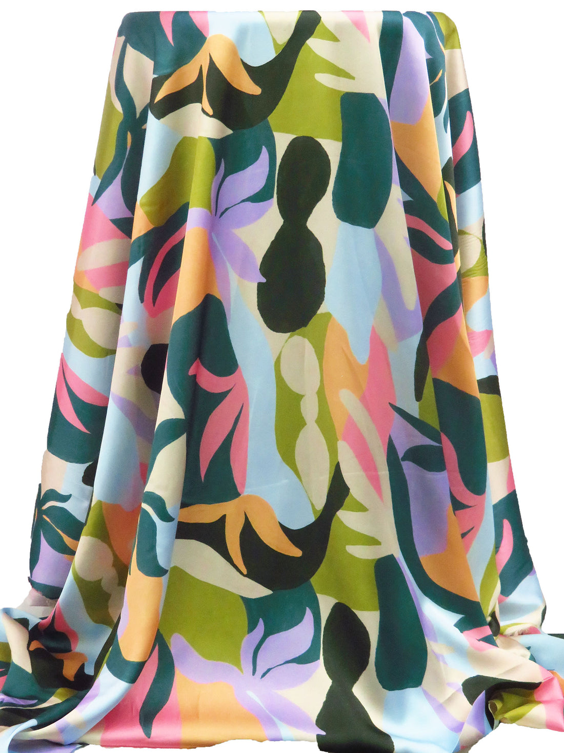 Deep Jungle Green/Lilac/Almond/Multi 100% Polyester Abstract Print Charmeuse - NY Designer - 58W