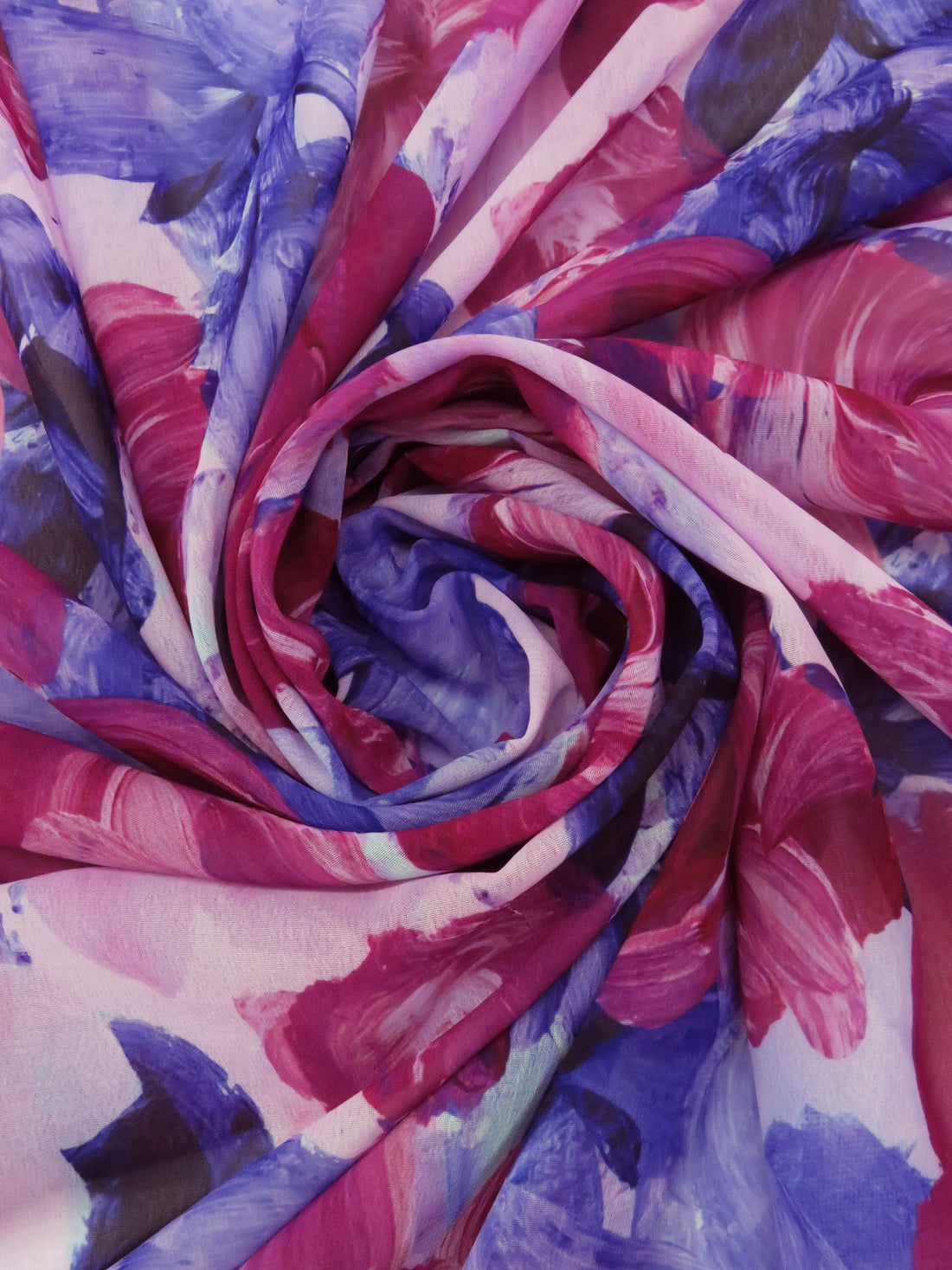 Mulberry/Pale Lilac/Iris/Multi 100% Polyester Painterly Floral Print Chiffon - NY Designer - 56W