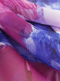 Mulberry/Pale Lilac/Iris/Multi 100% Polyester Painterly Floral Print Chiffon - NY Designer - 56W