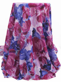 Mulberry/Pale Lilac/Iris/Multi 100% Polyester Painterly Floral Print Chiffon - NY Designer - 56W