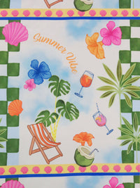 Forest Green/Sky Blue/Tangerine/Multi 100% Polyester Summer Vibe Tile Print Charmeuse - NY Designer - 60W