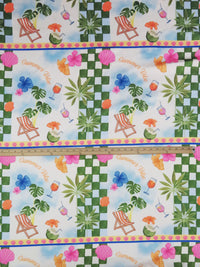 Forest Green/Sky Blue/Tangerine/Multi 100% Polyester Summer Vibe Tile Print Charmeuse - NY Designer - 60W