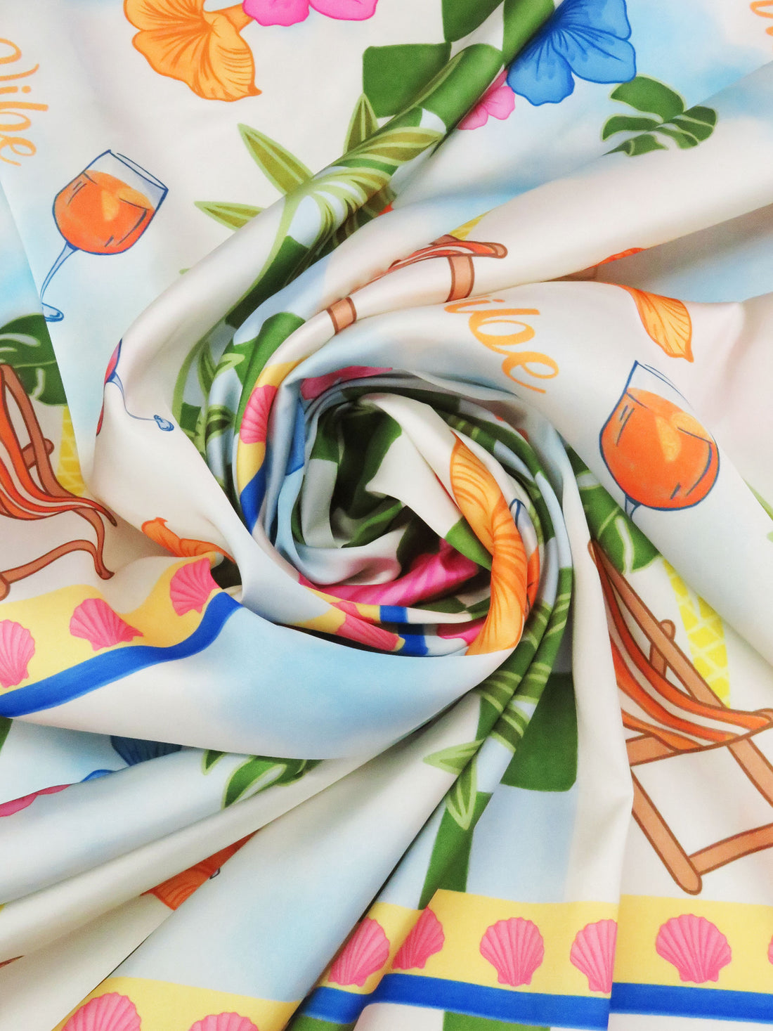 Forest Green/Sky Blue/Tangerine/Multi 100% Polyester Summer Vibe Tile Print Charmeuse - NY Designer - 60W