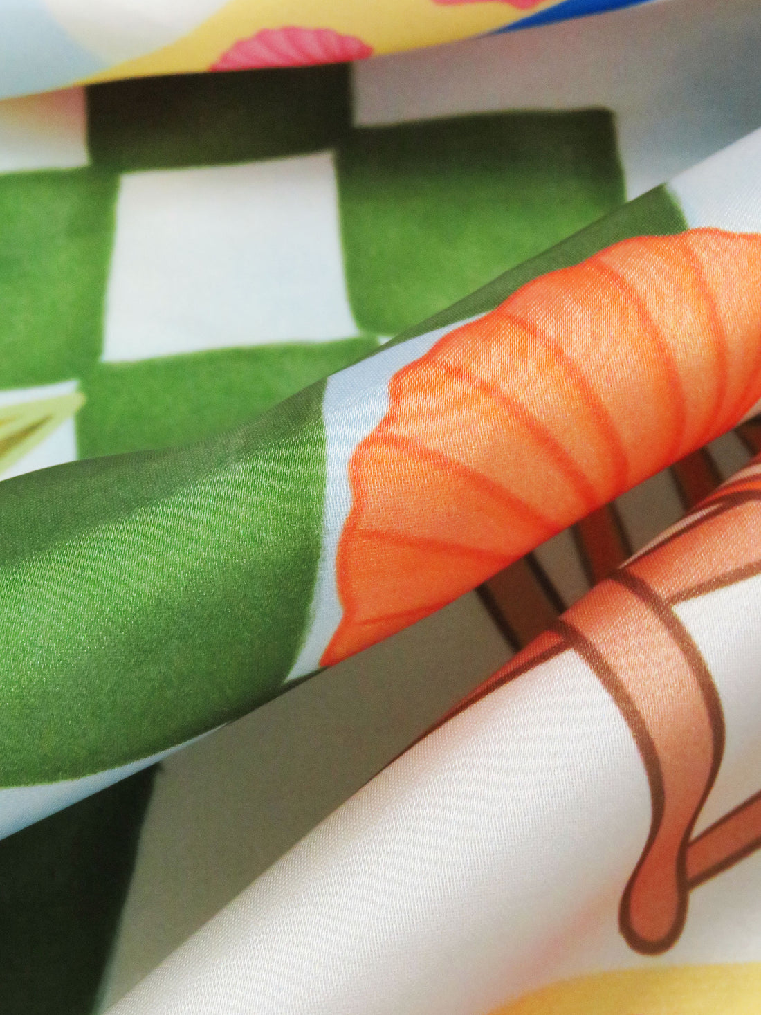 Forest Green/Sky Blue/Tangerine/Multi 100% Polyester Summer Vibe Tile Print Charmeuse - NY Designer - 60W