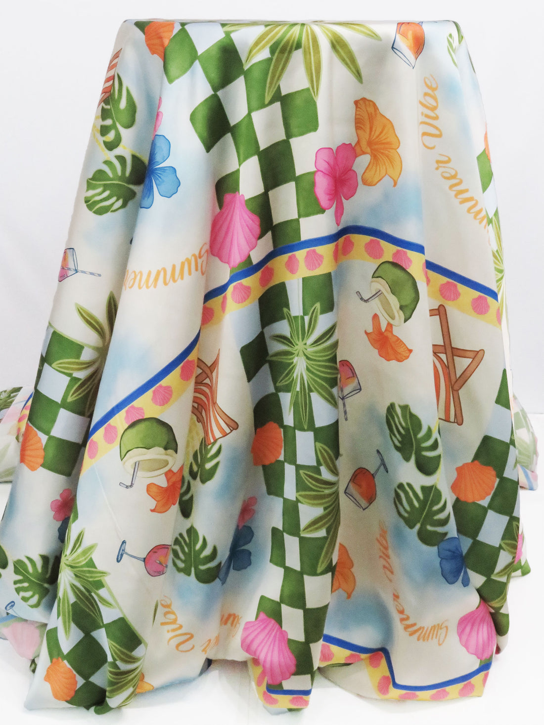 Forest Green/Sky Blue/Tangerine/Multi 100% Polyester Summer Vibe Tile Print Charmeuse - NY Designer - 60W