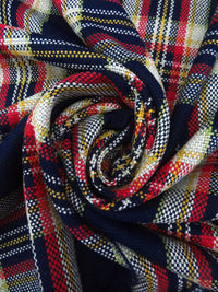 Midnight Navy/Jute/Dark Goldenrod/Multi Wool/Polyester Blend Brushed Plaid Weave Coating - NY Designer - 57W