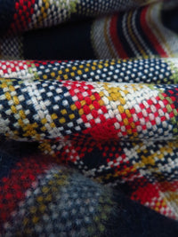 Midnight Navy/Jute/Dark Goldenrod/Multi Wool/Polyester Blend Brushed Plaid Weave Coating - NY Designer - 57W