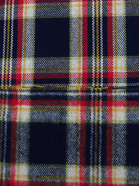 Midnight Navy/Jute/Dark Goldenrod/Multi Wool/Polyester Blend Brushed Plaid Weave Coating - NY Designer - 57W