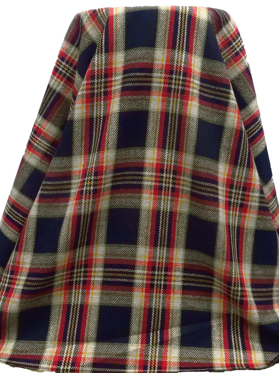 Midnight Navy/Jute/Dark Goldenrod/Multi Wool/Polyester Blend Brushed Plaid Weave Coating - NY Designer - 57W