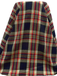 Midnight Navy/Jute/Dark Goldenrod/Multi Wool/Polyester Blend Brushed Plaid Weave Coating - NY Designer - 57W