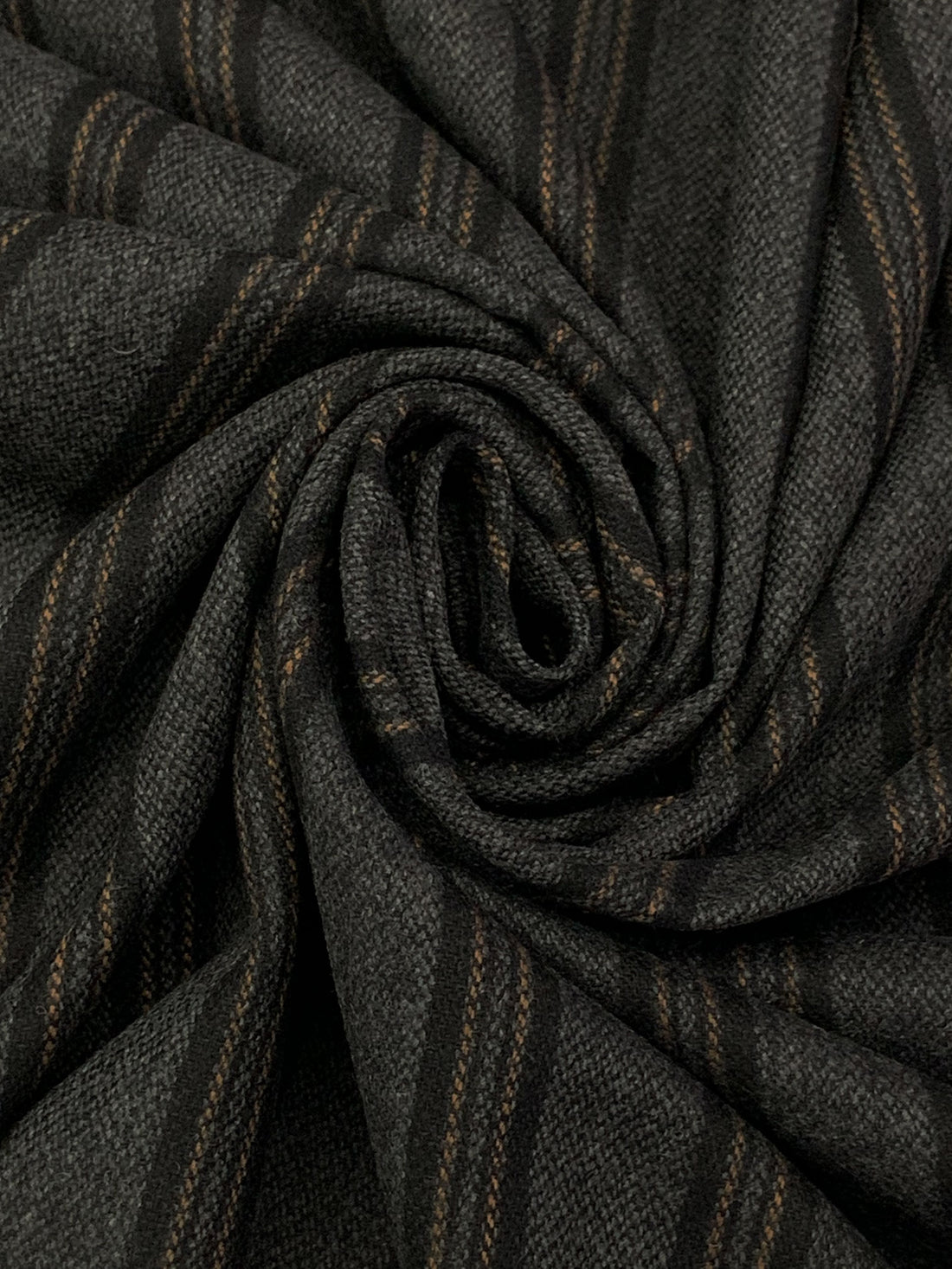 Charcoal/Black/Bronze 100% Wool Vertical Stripe Flannel Suiting - NY Designer - 58W