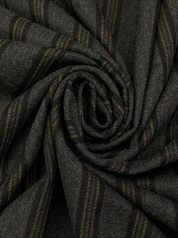 Charcoal/Black/Bronze 100% Wool Vertical Stripe Flannel Suiting - NY Designer - 58W