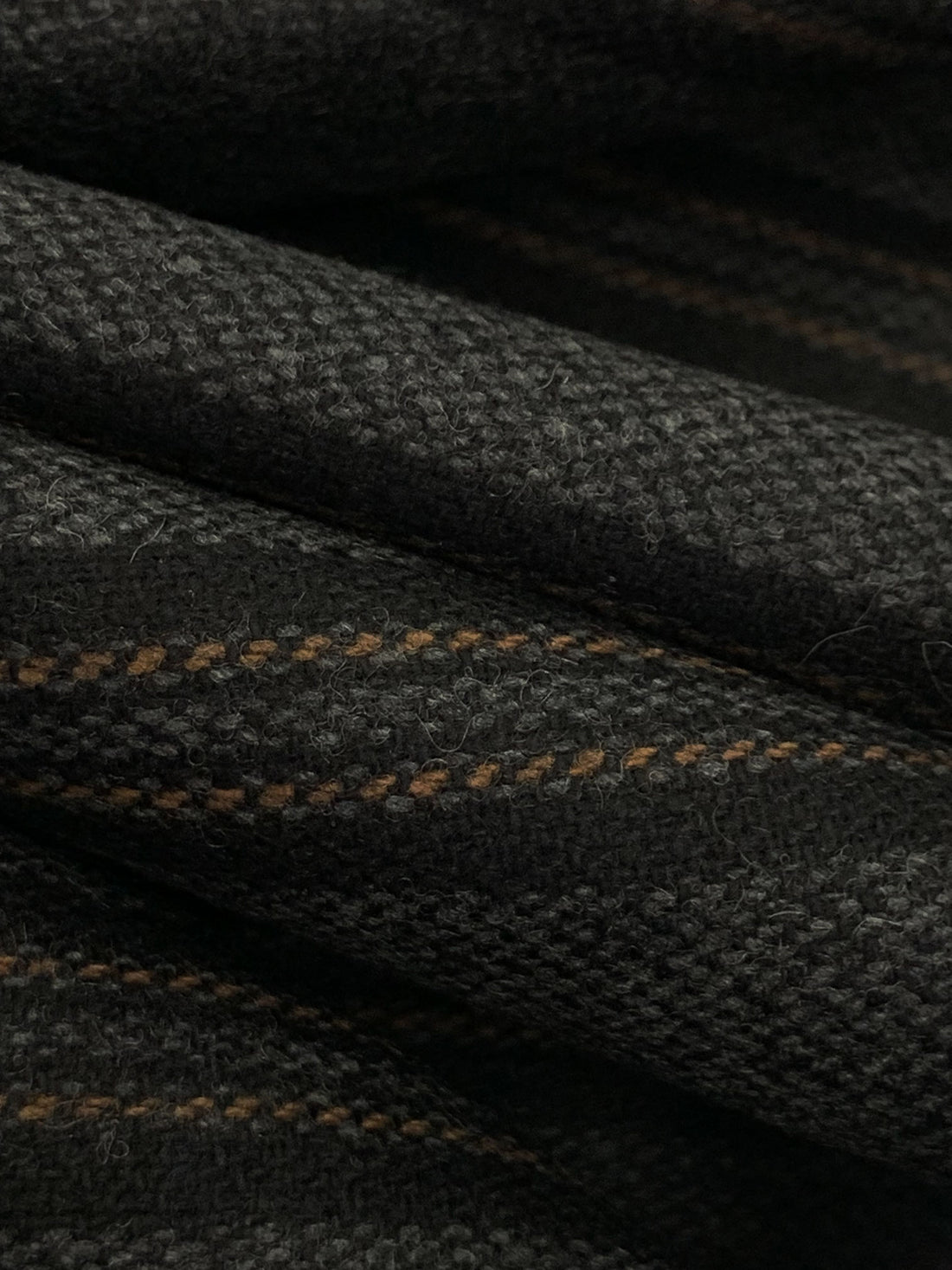 Charcoal/Black/Bronze 100% Wool Vertical Stripe Flannel Suiting - NY Designer - 58W