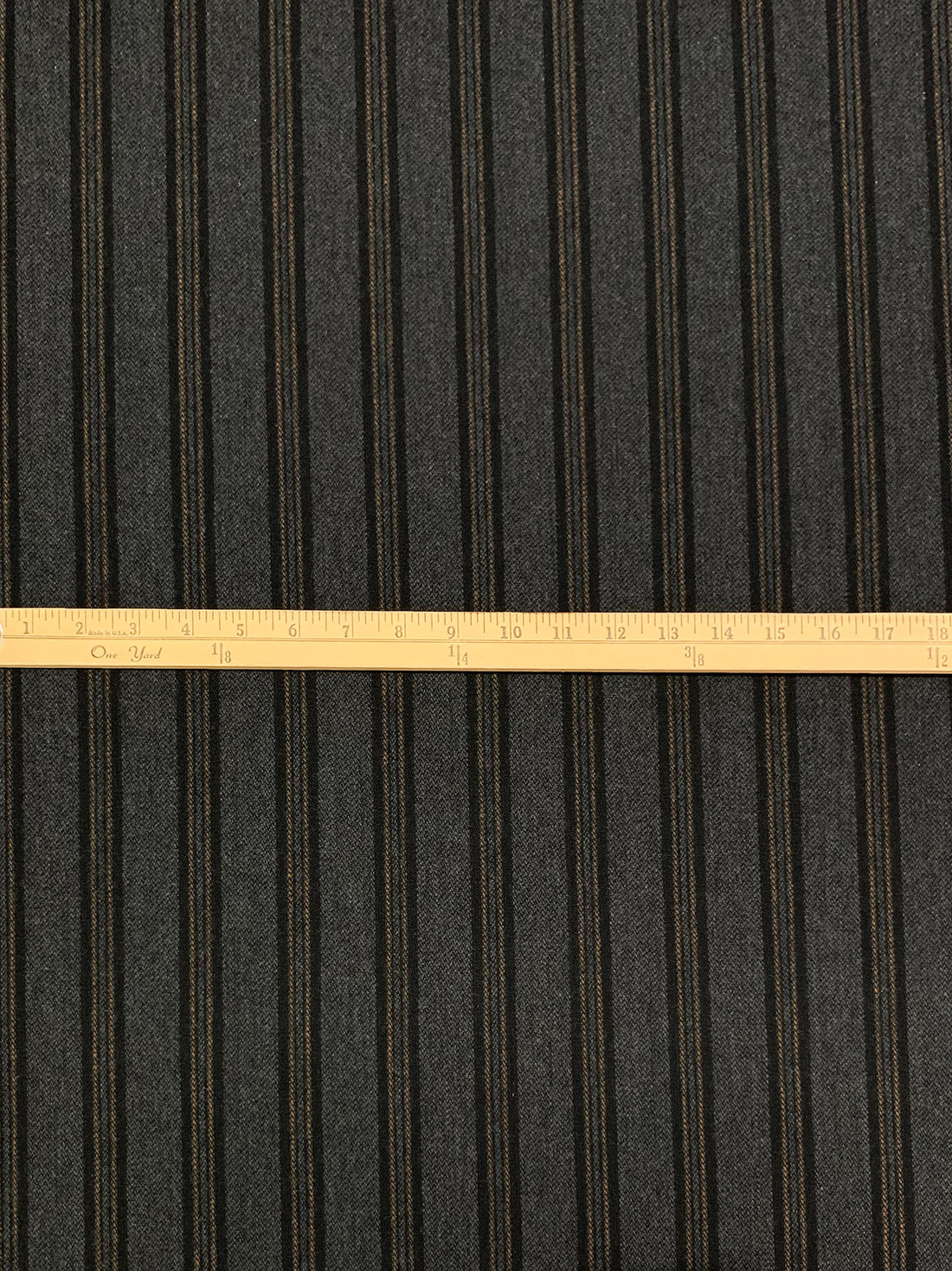 Charcoal/Black/Bronze 100% Wool Vertical Stripe Flannel Suiting - NY Designer - 58W