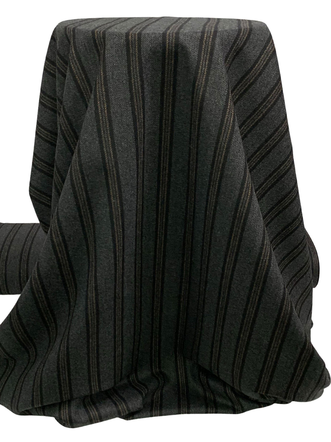 Charcoal/Black/Bronze 100% Wool Vertical Stripe Flannel Suiting - NY Designer - 58W