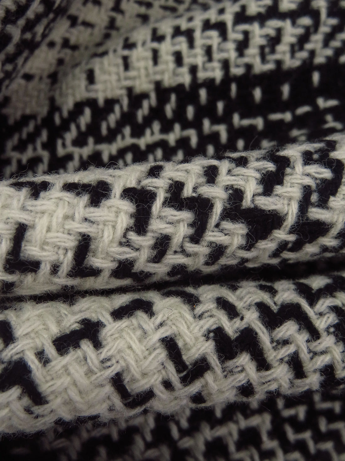 Black/Antique White Wool/Nylon Plaid Weave Coating - NY Designer - 58W