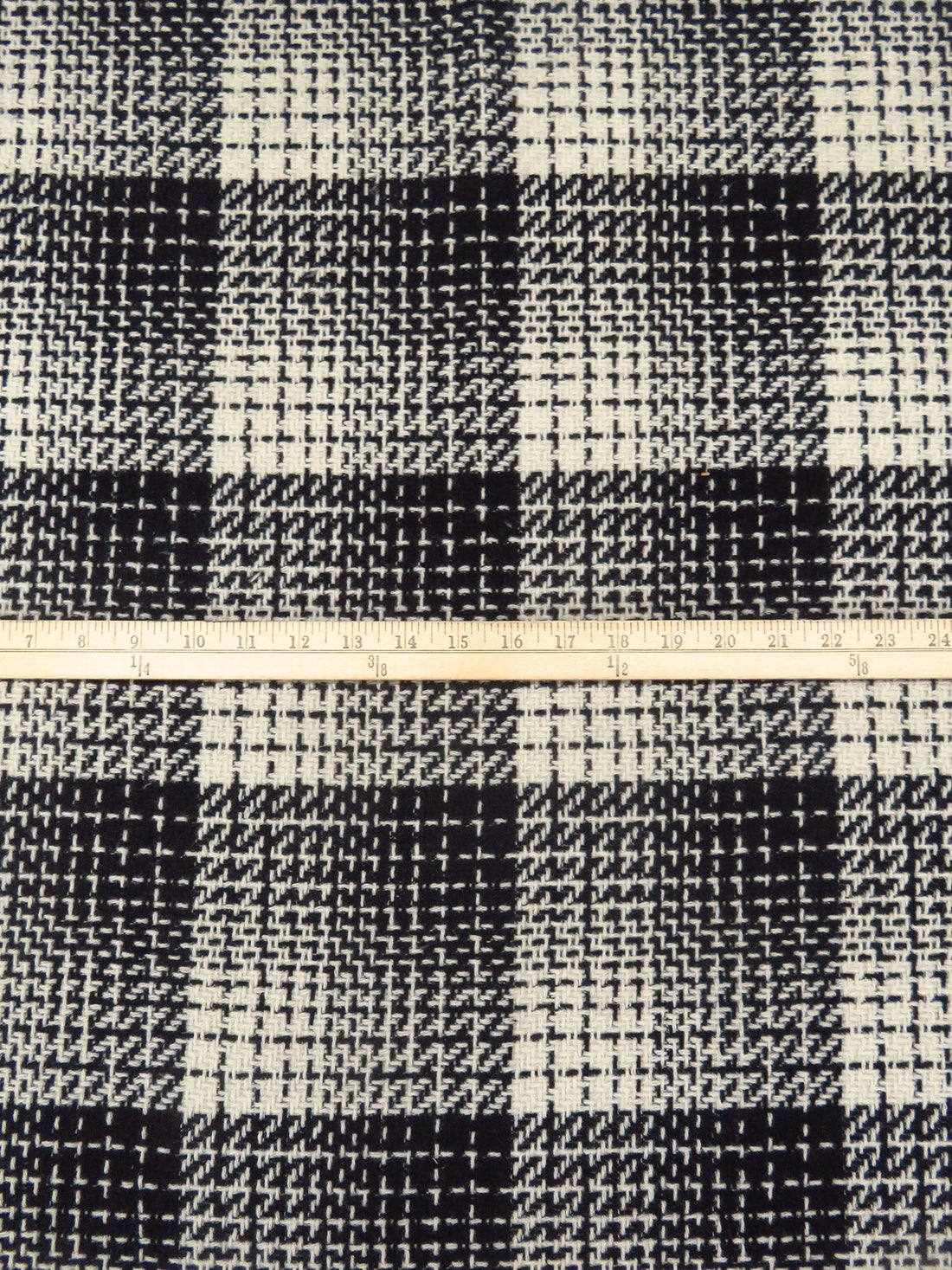 Black/Antique White Wool/Nylon Plaid Weave Coating - NY Designer - 58W