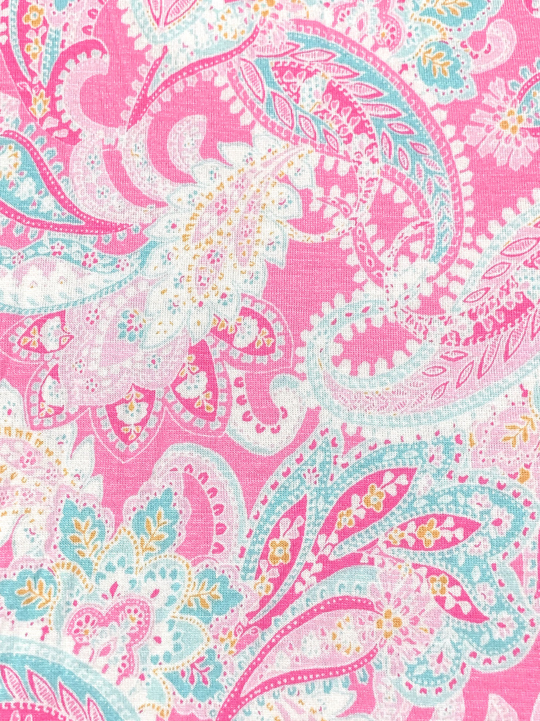 Charm Pink/White/Sky Blue/Multi Rayon/Lycra Stylized Paisley Print Jersey Knit - NY Designer - 62W