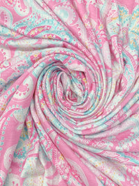 Charm Pink/White/Sky Blue/Multi Rayon/Lycra Stylized Paisley Print Jersey Knit - NY Designer - 62W