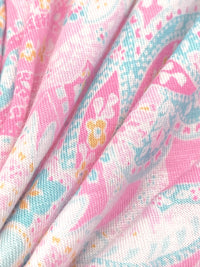Charm Pink/White/Sky Blue/Multi Rayon/Lycra Stylized Paisley Print Jersey Knit - NY Designer - 62W