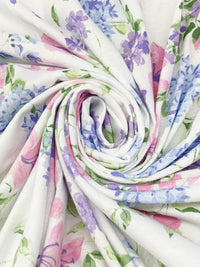 Mystic Orchid/Light Periwinkle/White/Green/Multi 100% Cotton Floral Print Jersey Knit - NY Designer - 60W