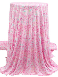 Orchid Pink/White/Turquoise/Multi Rayon/Lycra Ornate Paisley Medallion Print Jersey Knit - NY Designer - 62W