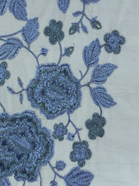 French Sky Blue/Navy/Slate 100% Nylon Embroidered Floral Netting - NY Designer - 58W